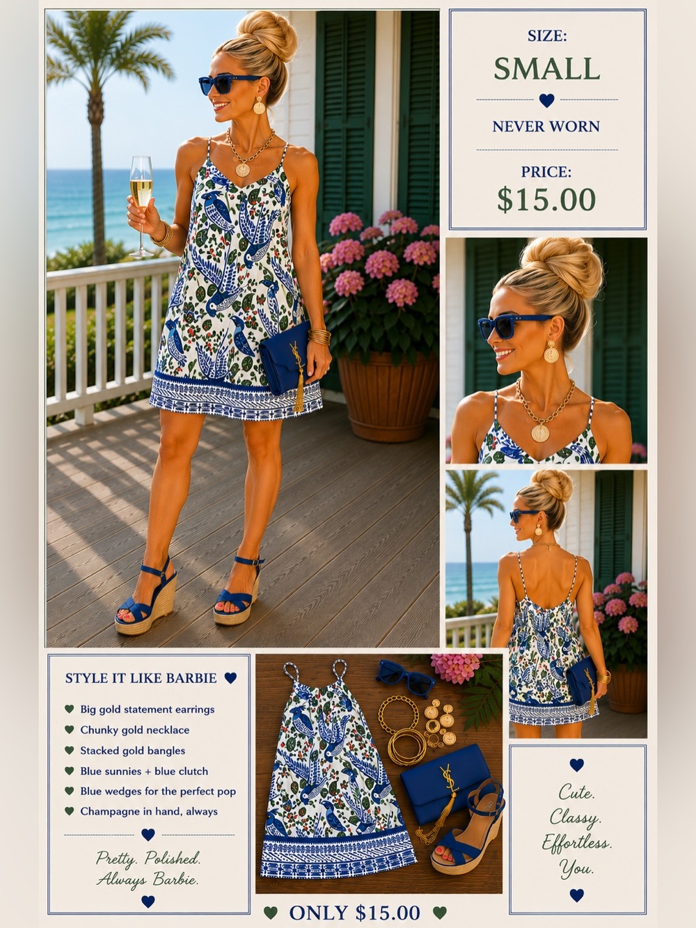 Women’s Blue & White Printed Sundress - Small